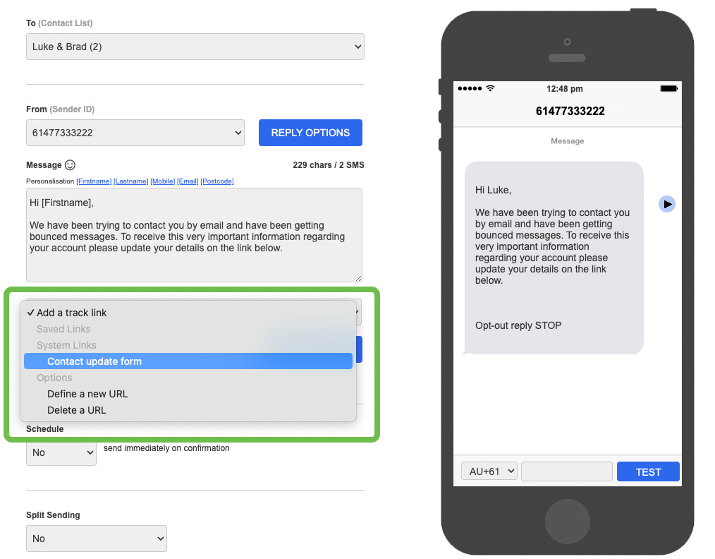 How to send a link to allow contacts to update their details